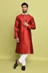 Buy_Arihant Rai Sinha_Maroon Raw Silk Hand Embroidered Stone Collar Kurta With Pant _at_Aza_Fashions