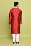 Shop_Arihant Rai Sinha_Maroon Raw Silk Hand Embroidered Stone Collar Kurta With Pant _at_Aza_Fashions