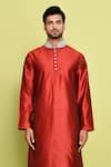 Buy_Arihant Rai Sinha_Maroon Raw Silk Hand Embroidered Stone Collar Kurta With Pant _Online_at_Aza_Fashions