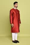 Arihant Rai Sinha_Maroon Raw Silk Hand Embroidered Stone Collar Kurta With Pant _at_Aza_Fashions