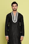 Buy_Arihant Rai Sinha_Black Raw Silk Hand Embroidered Stone Contrast Neck Straight Kurta With Pant _Online_at_Aza_Fashions