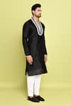 Arihant Rai Sinha_Black Raw Silk Hand Embroidered Stone Contrast Neck Straight Kurta With Pant _at_Aza_Fashions