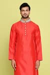 Buy_Arihant Rai Sinha_Red Rayon Hand Embroidered Stone Collar Straight Kurta With Pant _Online_at_Aza_Fashions