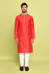 Shop_Arihant Rai Sinha_Red Rayon Hand Embroidered Stone Collar Straight Kurta With Pant _Online_at_Aza_Fashions