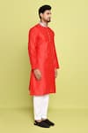 Arihant Rai Sinha_Red Rayon Hand Embroidered Stone Collar Straight Kurta With Pant _at_Aza_Fashions