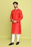 Buy_Arihant Rai Sinha_Red Rayon Hand Embroidered Stone Collar Straight Kurta With Pant 