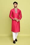 Buy_Arihant Rai Sinha_Fuchsia Raw Silk Hand Embroidered Stone Resham Kurta With Pant _at_Aza_Fashions