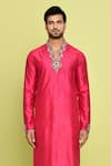 Buy_Arihant Rai Sinha_Fuchsia Raw Silk Hand Embroidered Stone Resham Kurta With Pant _Online_at_Aza_Fashions