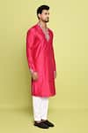 Arihant Rai Sinha_Fuchsia Raw Silk Hand Embroidered Stone Resham Kurta With Pant _at_Aza_Fashions