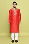 Shop_Arihant Rai Sinha_Red Raw Silk Hand Embroidered Sequin Bead Kurta With Pant _Online_at_Aza_Fashions