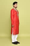 Arihant Rai Sinha_Red Raw Silk Hand Embroidered Sequin Bead Kurta With Pant _at_Aza_Fashions