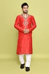 Buy_Arihant Rai Sinha_Red Raw Silk Hand Embroidered Sequin Bead Kurta With Pant 