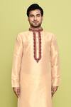 Buy_Arihant Rai Sinha_Gold Raw Silk Embroidered Contrast Straight Kurta With Pant_Online_at_Aza_Fashions