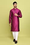 Buy_Arihant Rai Sinha_Purple Raw Silk Solid Front Placket Kurta With Pant _at_Aza_Fashions