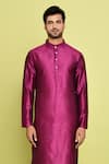 Buy_Arihant Rai Sinha_Purple Raw Silk Solid Front Placket Kurta With Pant _Online_at_Aza_Fashions