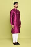 Arihant Rai Sinha_Purple Raw Silk Solid Front Placket Kurta With Pant _at_Aza_Fashions