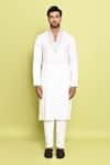 Shop_Arihant Rai Sinha_Off White Cotton Hand Embroidered Neck Kurta With Pant _Online_at_Aza_Fashions