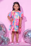 Buy_LIL DRAMA_Pink Satin Print Barbie A-line Dress_at_Aza_Fashions