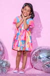 LIL DRAMA_Pink Satin Print Barbie A-line Dress_Online_at_Aza_Fashions
