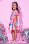 Buy_LIL DRAMA_Pink Satin Print Barbie A-line Dress_Online_at_Aza_Fashions