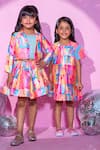 LIL DRAMA_Pink Satin Print Barbie A-line Dress_at_Aza_Fashions
