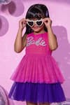 Shop_LIL DRAMA_Pink Plain Butter Crepe Embroidery Patch Barbie Layered Dress _Online_at_Aza_Fashions