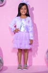 Buy_LIL DRAMA_Purple Fur Fabric Embroidery Patch Barbie Jacket Tiered Skirt Set _at_Aza_Fashions