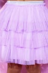 LIL DRAMA_Purple Fur Fabric Embroidery Patch Barbie Jacket Tiered Skirt Set _Online_at_Aza_Fashions