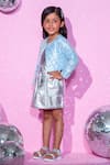 LIL DRAMA_Blue Fabric Shimmery Heart Rockstar Jacket Skirt Set_at_Aza_Fashions