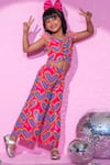 Buy_LIL DRAMA_Peach Polyester Lining 100% Cotton Print Shimmery Ruched Crop Top With Pant_Online_at_Aza_Fashions