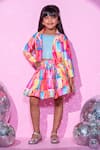 Buy_LIL DRAMA_Pink Satin Print Barbie Text Crop Jacket Skirt Set_at_Aza_Fashions