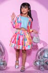 LIL DRAMA_Pink Satin Print Barbie Text Crop Jacket Skirt Set_Online_at_Aza_Fashions