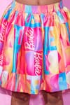 LIL DRAMA_Pink Satin Print Barbie Text Crop Jacket Skirt Set_at_Aza_Fashions