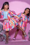 Buy_LIL DRAMA_Pink Satin Print Barbie Text Crop Jacket Skirt Set
