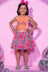 Buy_LIL DRAMA_Peach Plain Velvet Embroidery Patch Barbie Crop Top With Heart Print Skirt_at_Aza_Fashions
