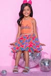 LIL DRAMA_Peach Plain Velvet Embroidery Patch Barbie Crop Top With Heart Print Skirt_Online_at_Aza_Fashions