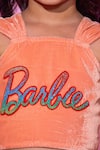 Shop_LIL DRAMA_Peach Plain Velvet Embroidery Patch Barbie Crop Top With Heart Print Skirt_Online_at_Aza_Fashions