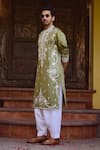 Buy_Ankit V Kapoor_Green Viscose Silk Linen Embroidered Thread Falaknuma Kurta And Pant Set_Online_at_Aza_Fashions