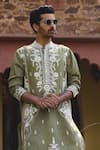Shop_Ankit V Kapoor_Green Viscose Silk Linen Embroidered Thread Falaknuma Kurta And Pant Set_Online_at_Aza_Fashions