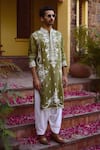 Ankit V Kapoor_Green Viscose Silk Linen Embroidered Thread Falaknuma Kurta And Pant Set_at_Aza_Fashions