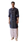 Ankit V Kapoor_Blue Viscose Cotton Silk Embroidered Thread Fateh Sequin Kurta And Salwar Set _Online_at_Aza_Fashions