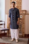 Shop_Ankit V Kapoor_Blue Viscose Cotton Silk Embroidered Thread Fateh Sequin Kurta And Salwar Set_Online_at_Aza_Fashions