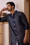 Shop_Ankit V Kapoor_Blue Viscose Cotton Silk Embroidered Thread Fateh Sequin Kurta And Salwar Set