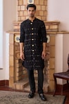 Buy_Ankit V Kapoor_Black Viscose Cotton Silk Embroidered Gohar And Thread Kurta & Churidar Set_at_Aza_Fashions