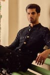 Ankit V Kapoor_Black Viscose Cotton Silk Embroidered Gohar And Thread Kurta & Churidar Set_Online_at_Aza_Fashions