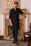 Ankit V Kapoor_Black Viscose Cotton Silk Embroidered Gohar And Thread Kurta & Churidar Set_at_Aza_Fashions