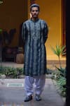 Buy_Ankit V Kapoor_Grey Pure Habutai Silk Embroidered Thread Jaisalmer Kurta And Pant Set_at_Aza_Fashions