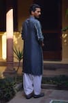 Shop_Ankit V Kapoor_Grey Pure Habutai Silk Embroidered Thread Jaisalmer Kurta And Pant Set_at_Aza_Fashions