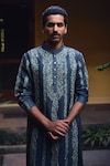 Ankit V Kapoor_Grey Pure Habutai Silk Embroidered Thread Jaisalmer Kurta And Pant Set_at_Aza_Fashions