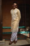 Ankit V Kapoor_Off White Silk Chanderi Embroidered Mirror Juna Mahal Work Kurta And Salwar Set_at_Aza_Fashions